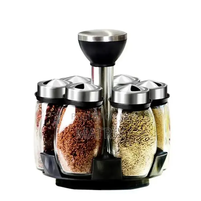 6pcs Spice Rack Jars With Rotating Stand