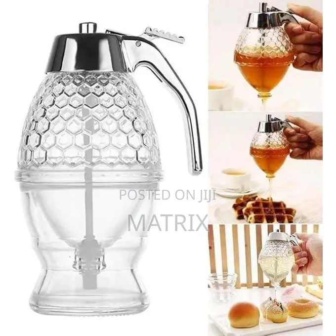 Honey Dispenser With Stand, No Drip Honey Jar - Transparent