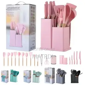 1 Set 19pcs Silicone Spoons Set With Knives and Chopping Board