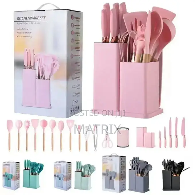 1 Set 19pcs Silicone Spoons Set With Knives and Chopping Board