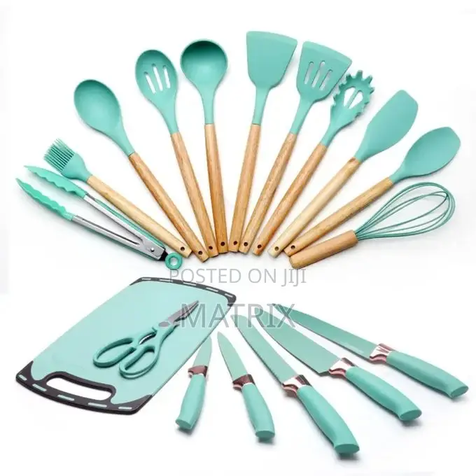 1 Set 19pcs Silicone Spoons Set With Knives and Chopping Board