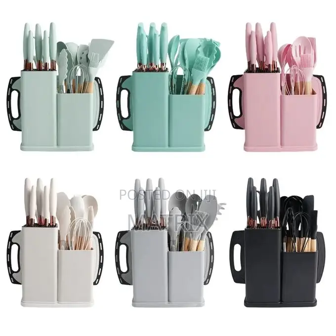 1 Set 19pcs Silicone Spoons Set With Knives and Chopping Board