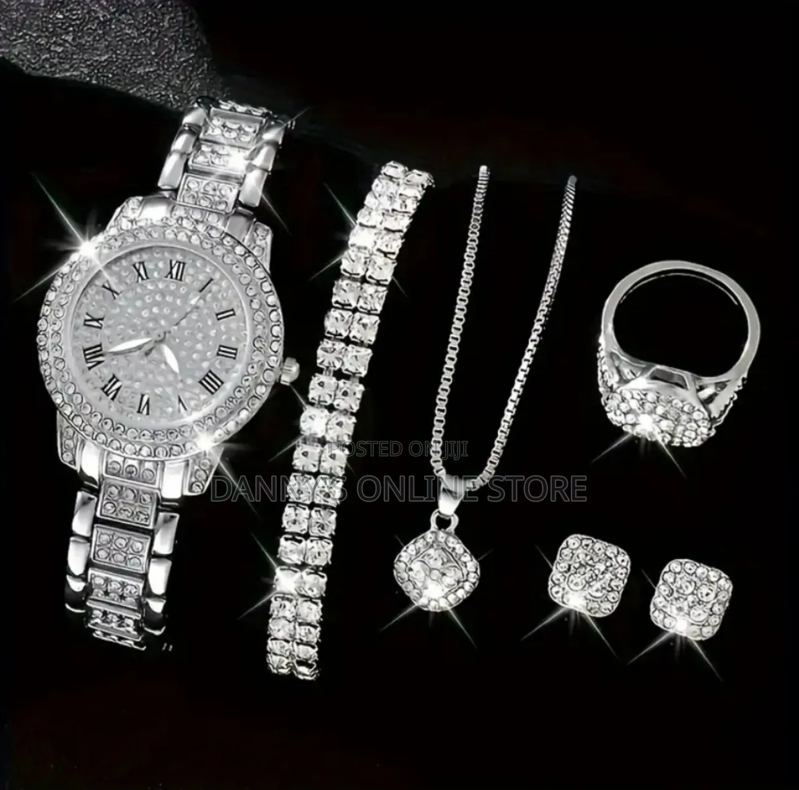 6pcs Elegant Women's Quartz Watch Set With Roman Numerals - Silvery-T