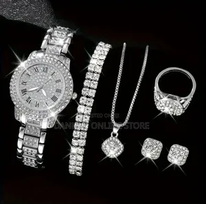 6pcs Elegant Women's Quartz Watch Set With Roman Numerals - Silvery-T