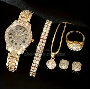 6pcs Elegant Women's Quartz Watch Set With Roman Numerals - Silvery-T