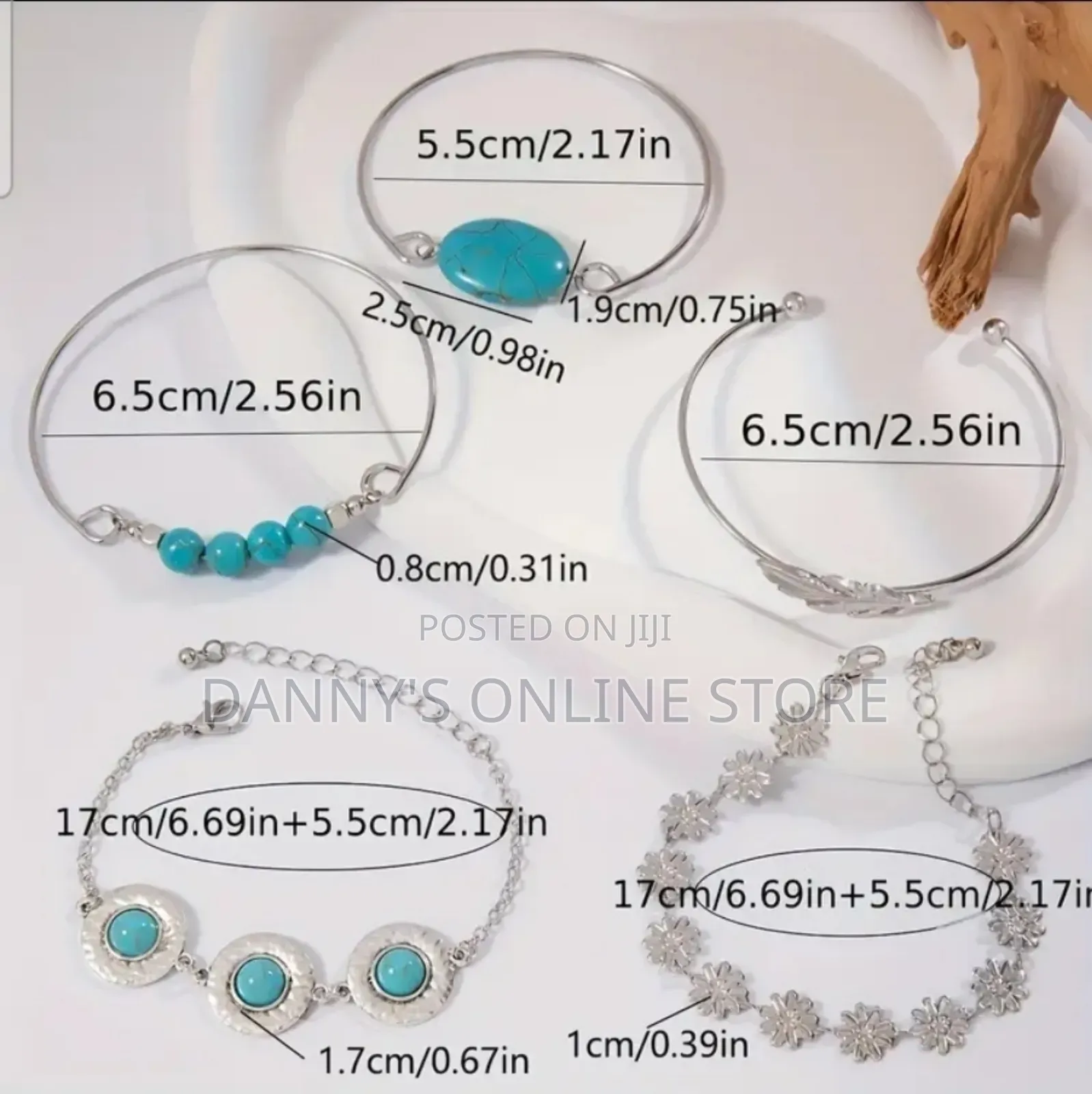 Bohemian Style Set of 5 Bracelets With Turquoise, Feather, and Vintage