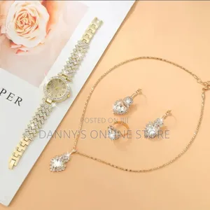 5pcs New Fashionable Elegant Round Quartz Watch + Simple Jewelry Set.
