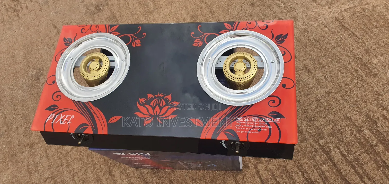 Pixel Double Gas Burner Glass Low Gas Consumption