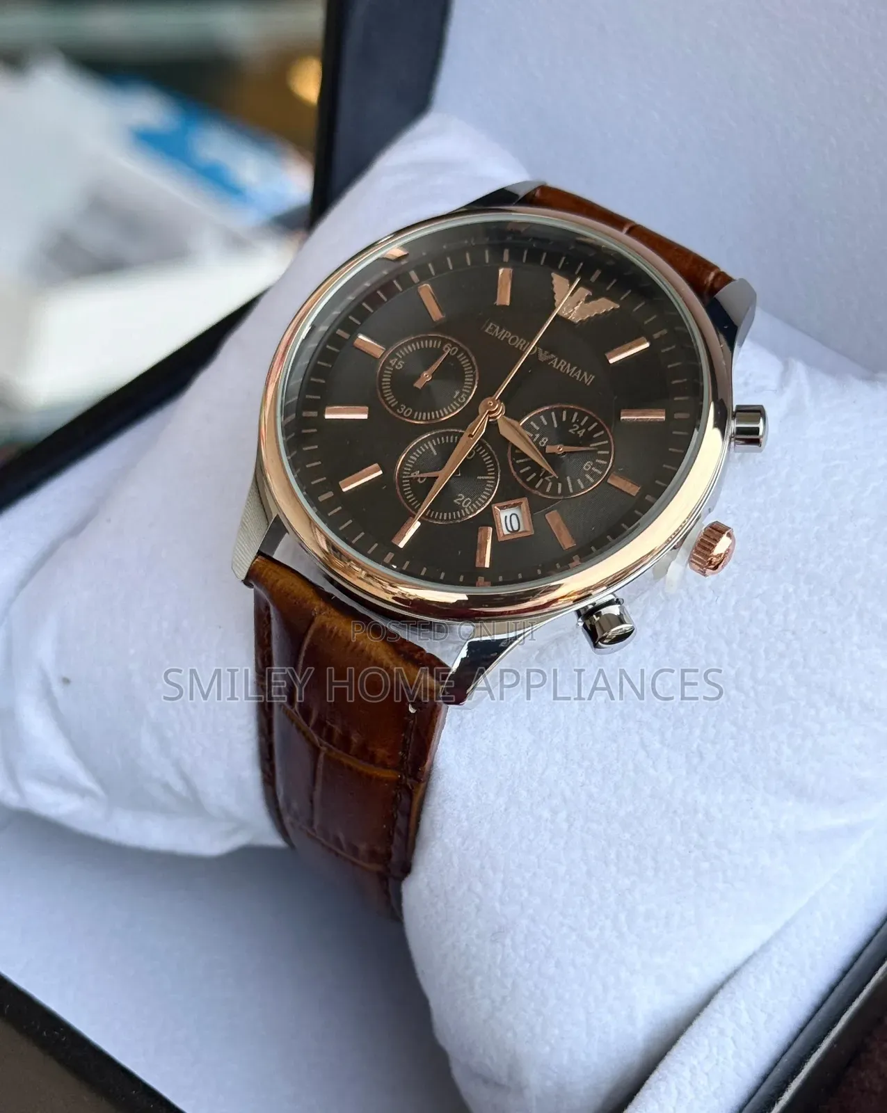 Coffee Brown Leather Strapped Emporio Armani Mens Original Wrist Watch