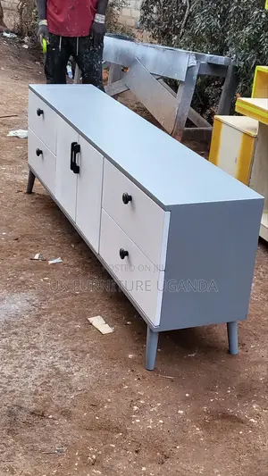 Tv Stand Gray and White and Black Handles