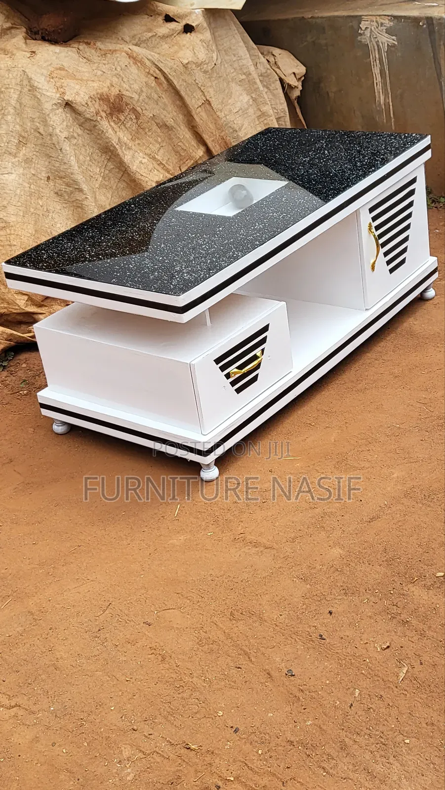 Center Table White and Black and Golden Handles
