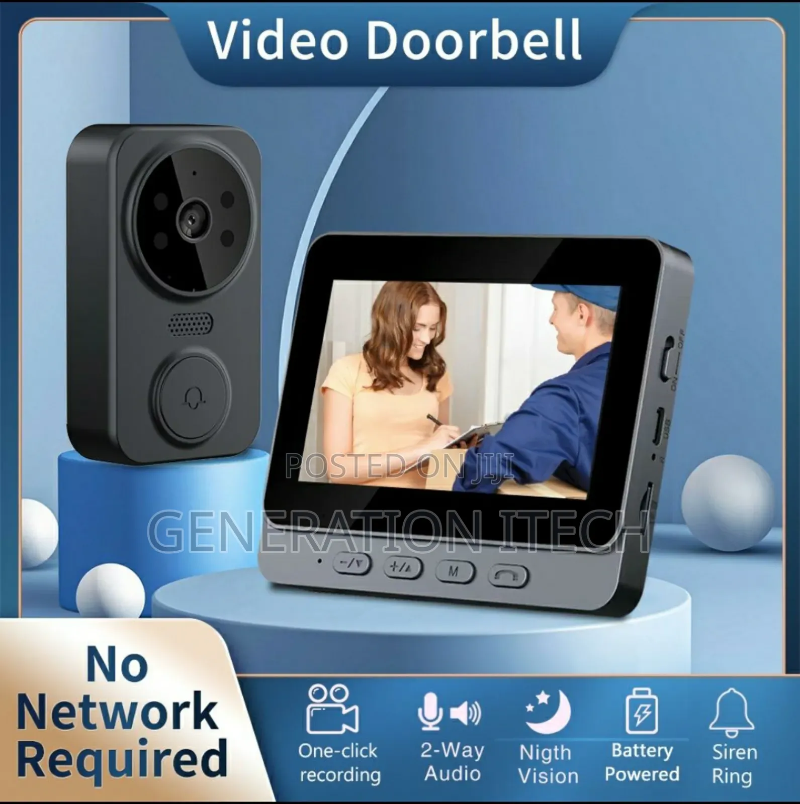 Wireless Video Door Bell - 2 Way Audio, Hd Video Recording