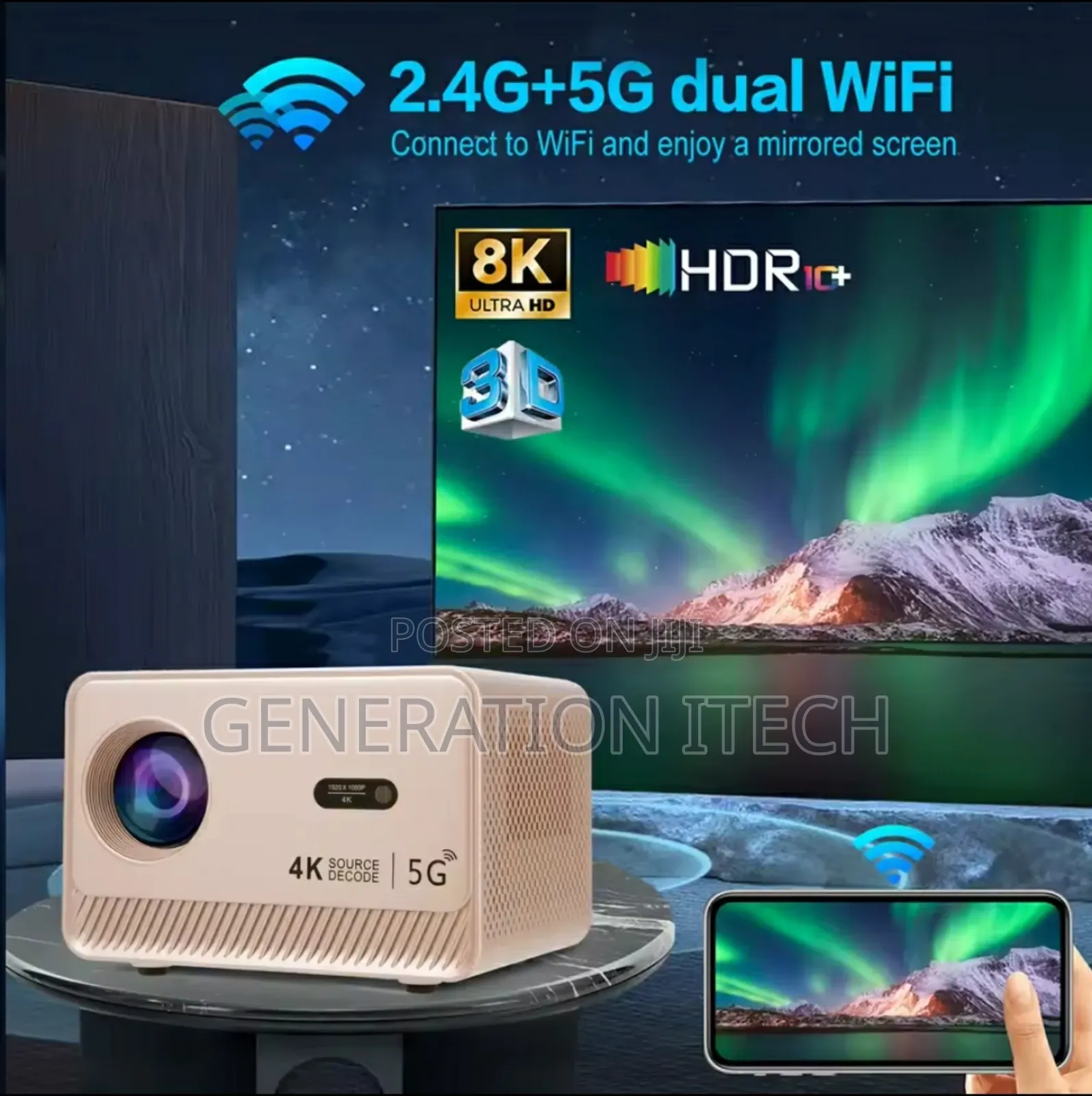 Smart Android  Projector 4k With Bluetooth, Wifi 6 And Auto Focus
