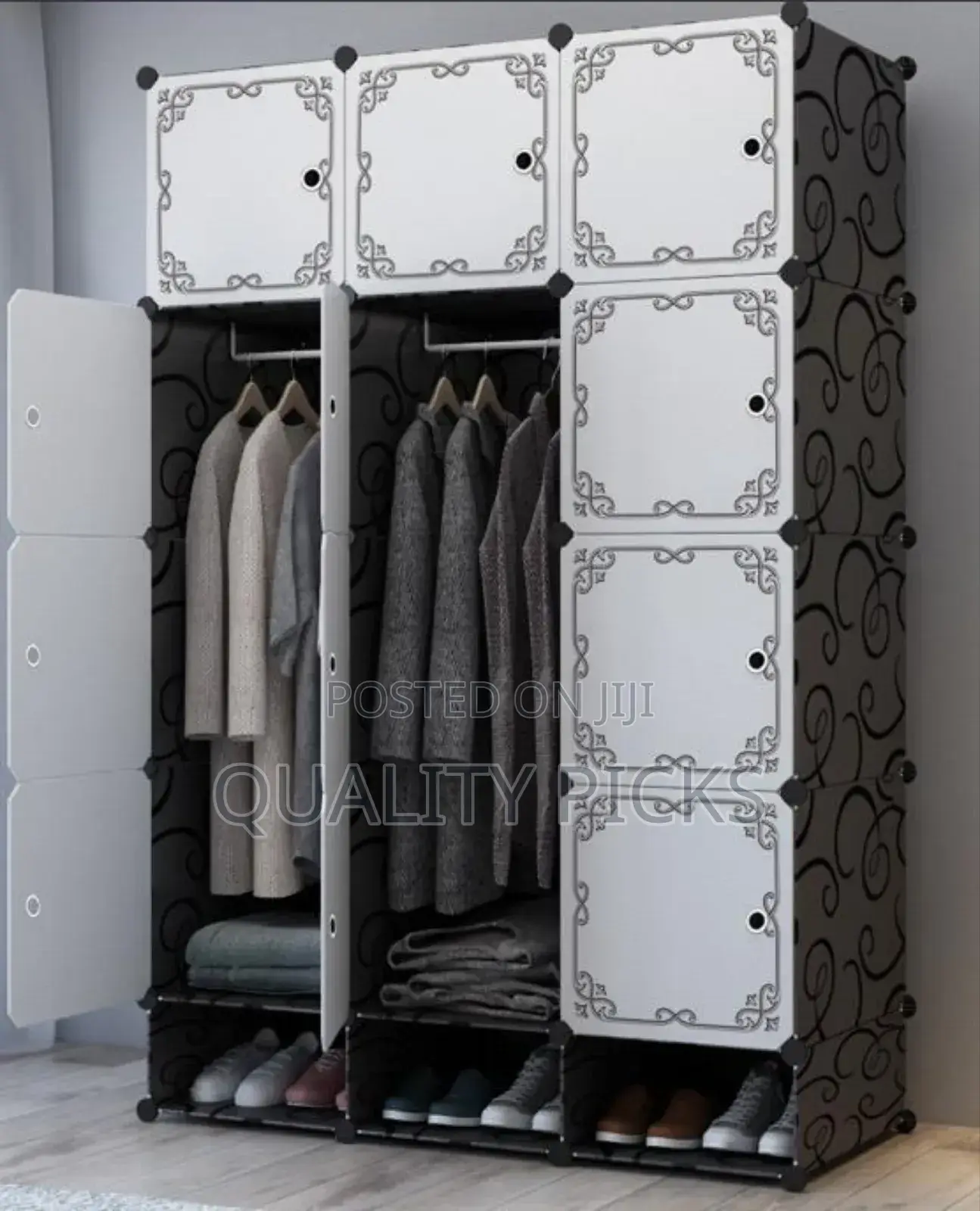 Plastic Wardrobe Three Columns And Shoe Rack.