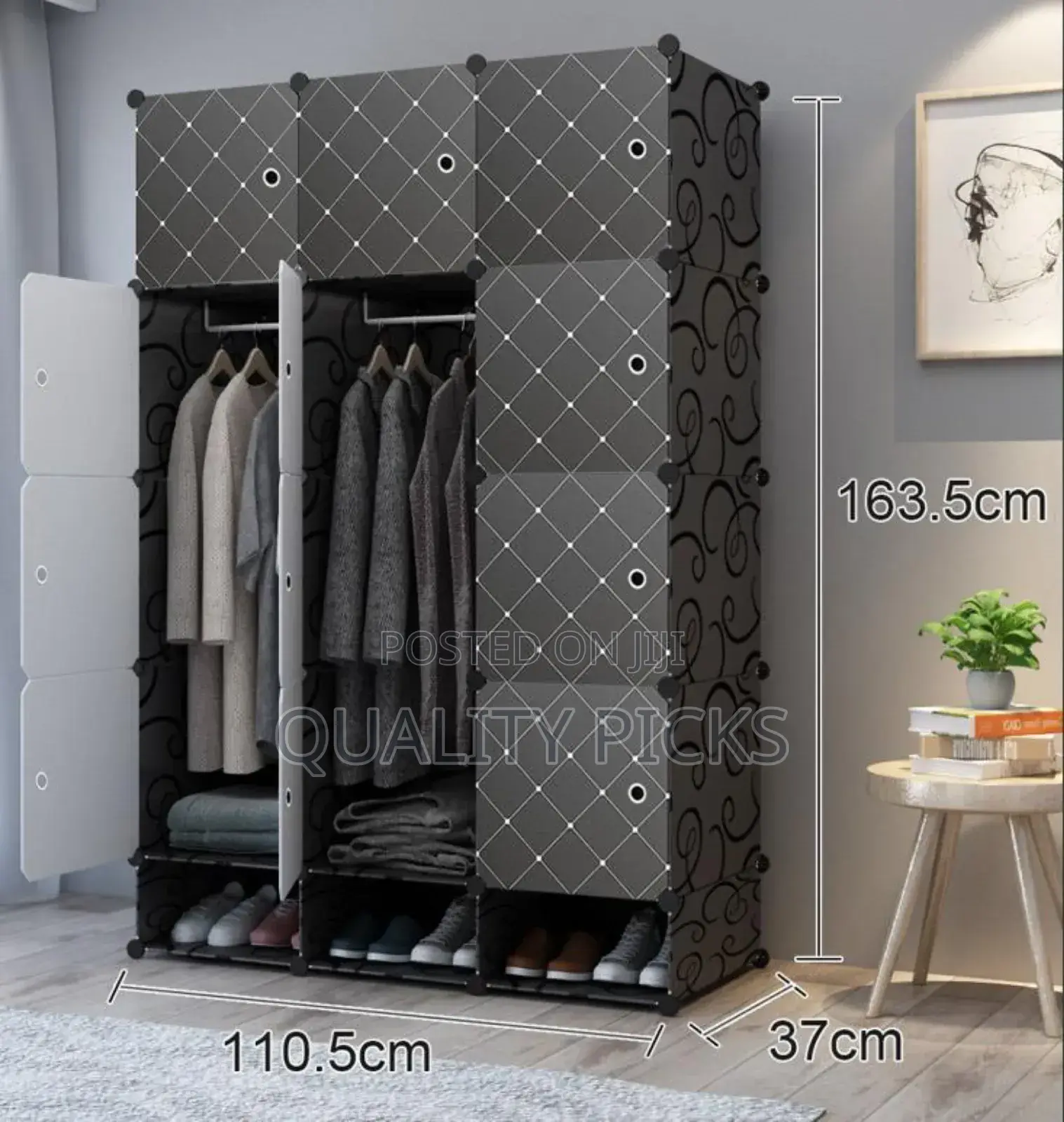 Plastic Wardrobe Three Columns And Shoe Rack.