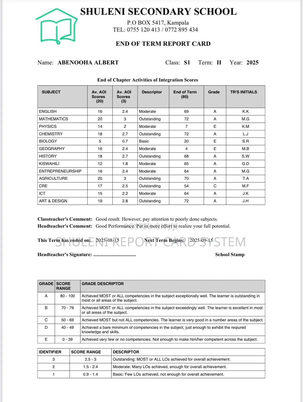 Offline Report Card System