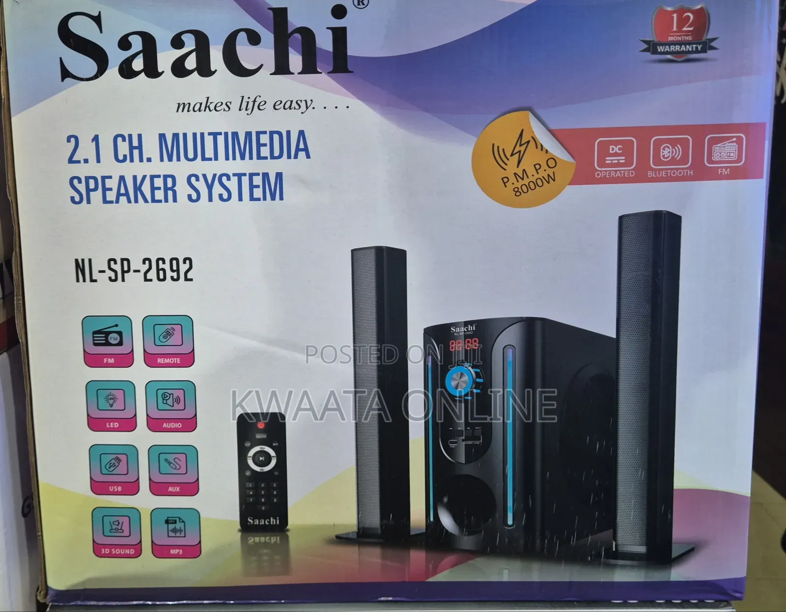 Saachi 2.1ch Tower Multimedia Speaker System – Bluetooth, Usb, Fm, Aux