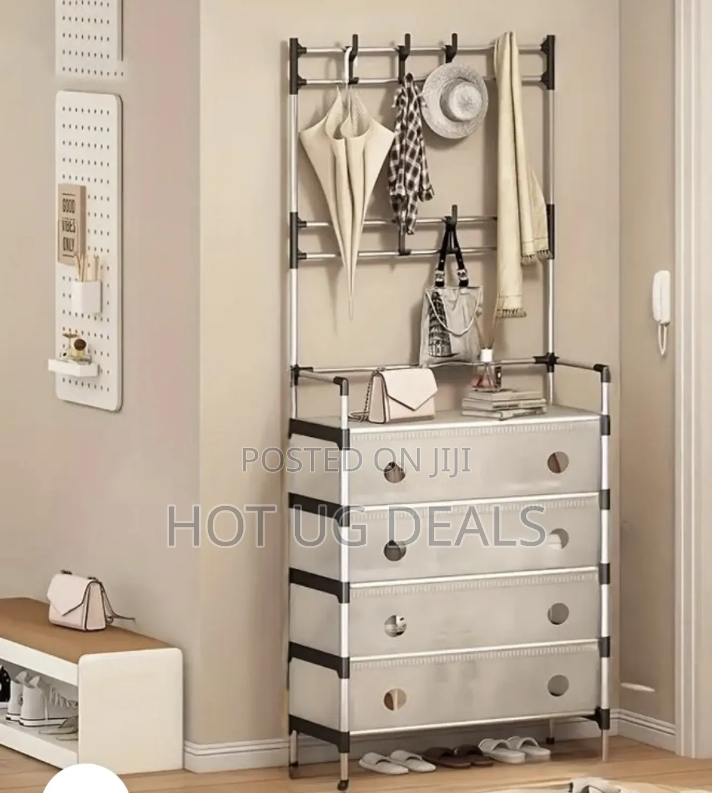 5 Tier Shoe , Cloth Rack With Transparent Cover - Silver, White