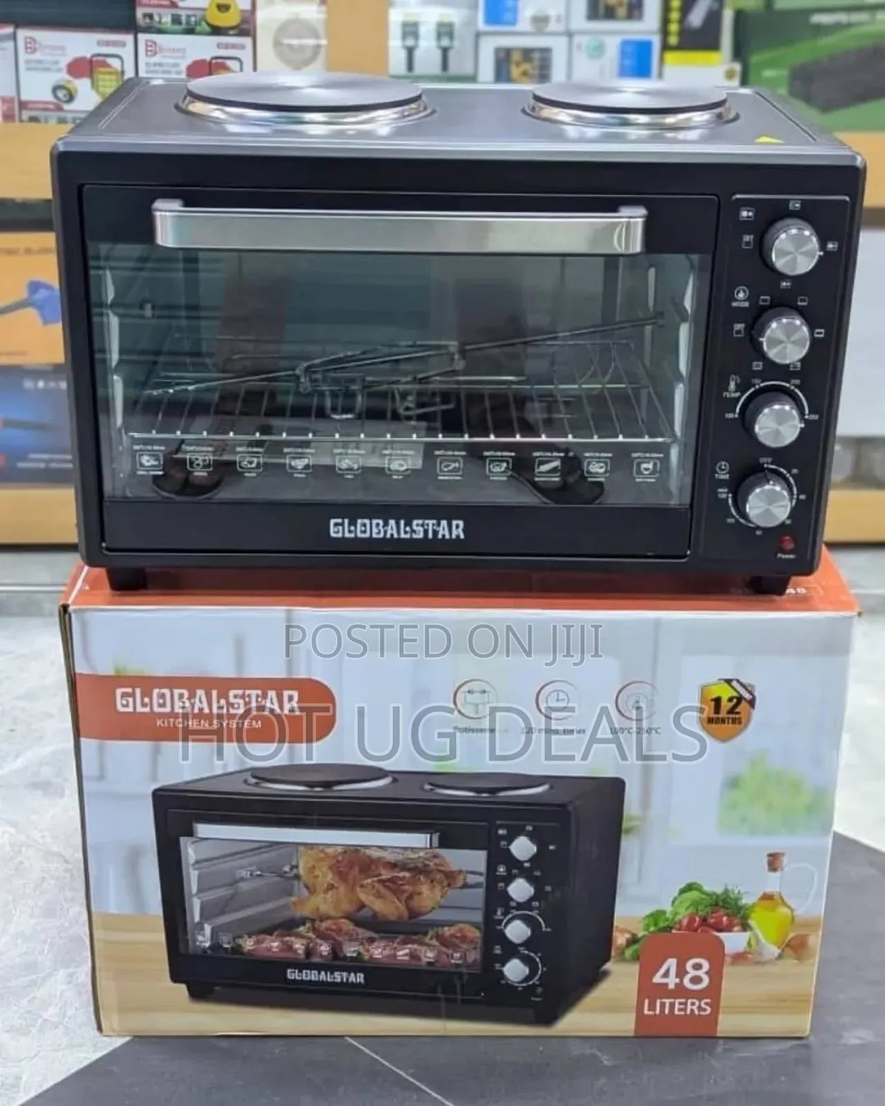 Global Star Electric Oven With Rotisserie Hot Plate 48 Litre - Black