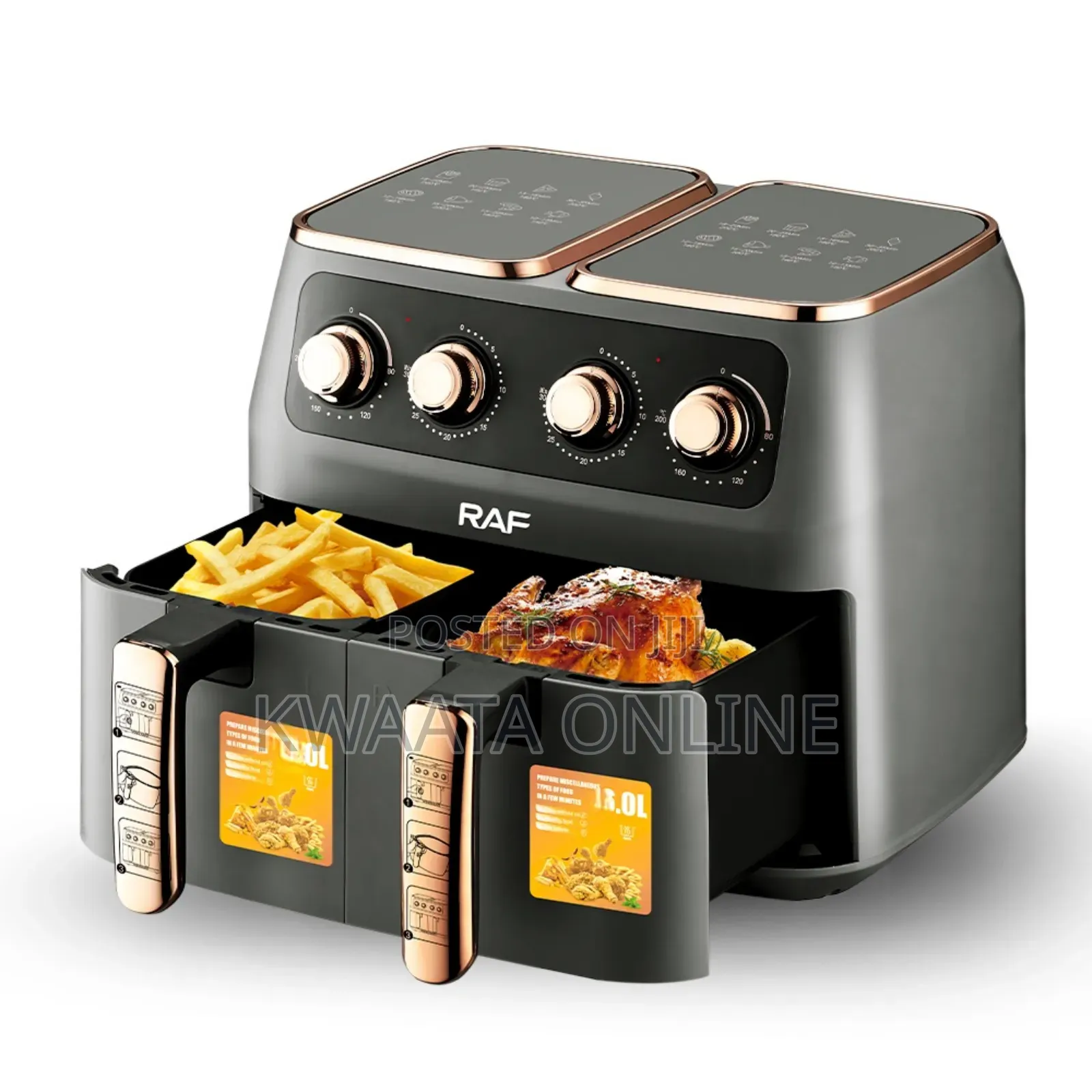8 Liter(4l+4l) Raf Air Fryer, 2800w, Hot Oven Cooker,R-5236