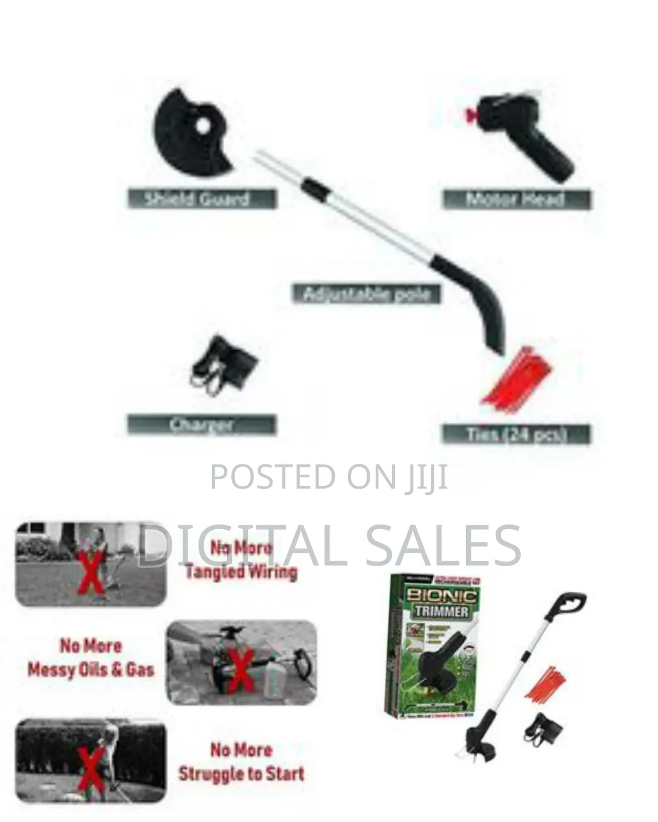 Grass Trimmer, Cordless Rechargeable Weed Cutter With Detachable Head