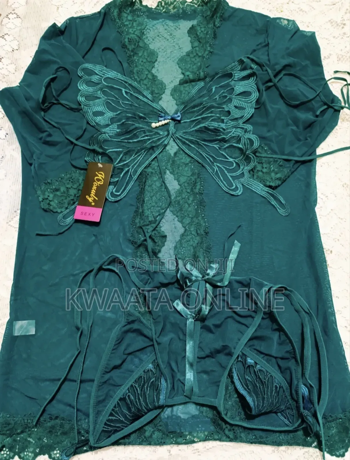 3piece Butterfly Lace Sexy Lingerie Set With Sheer Robe Erotic Nightie