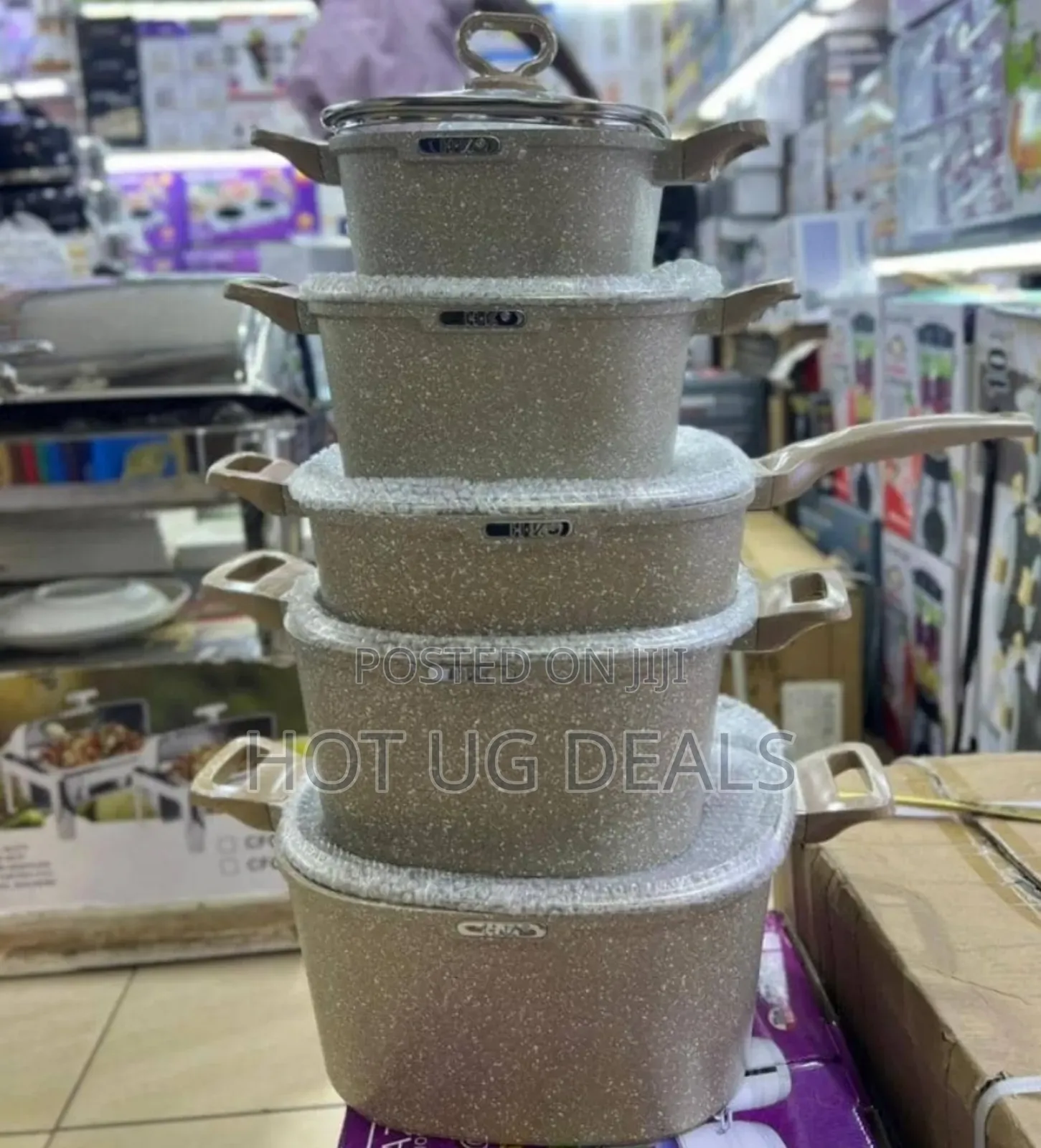 Set Of 9 Pcs Of Granite-coated Cookware Set