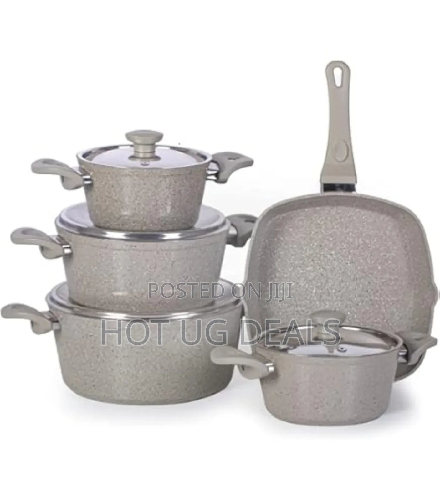Set Of 9 Pcs Of Granite-coated Cookware Set