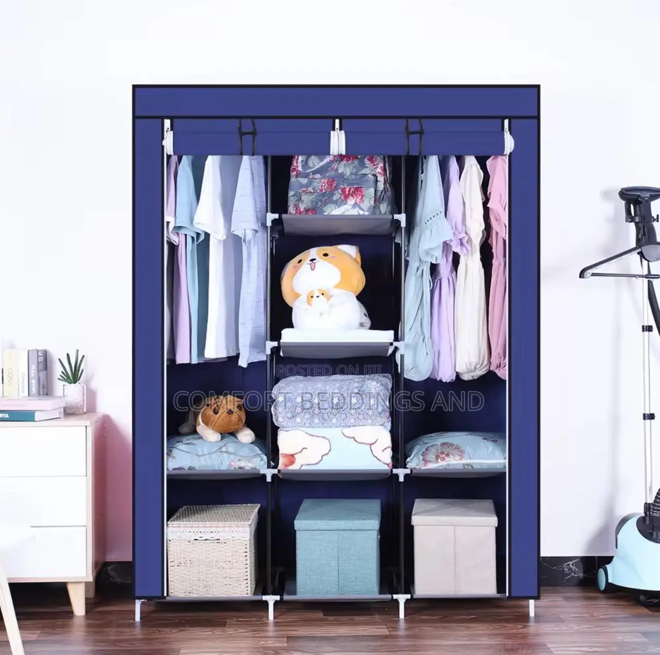 Three Column Metallic Closet Dark Blue