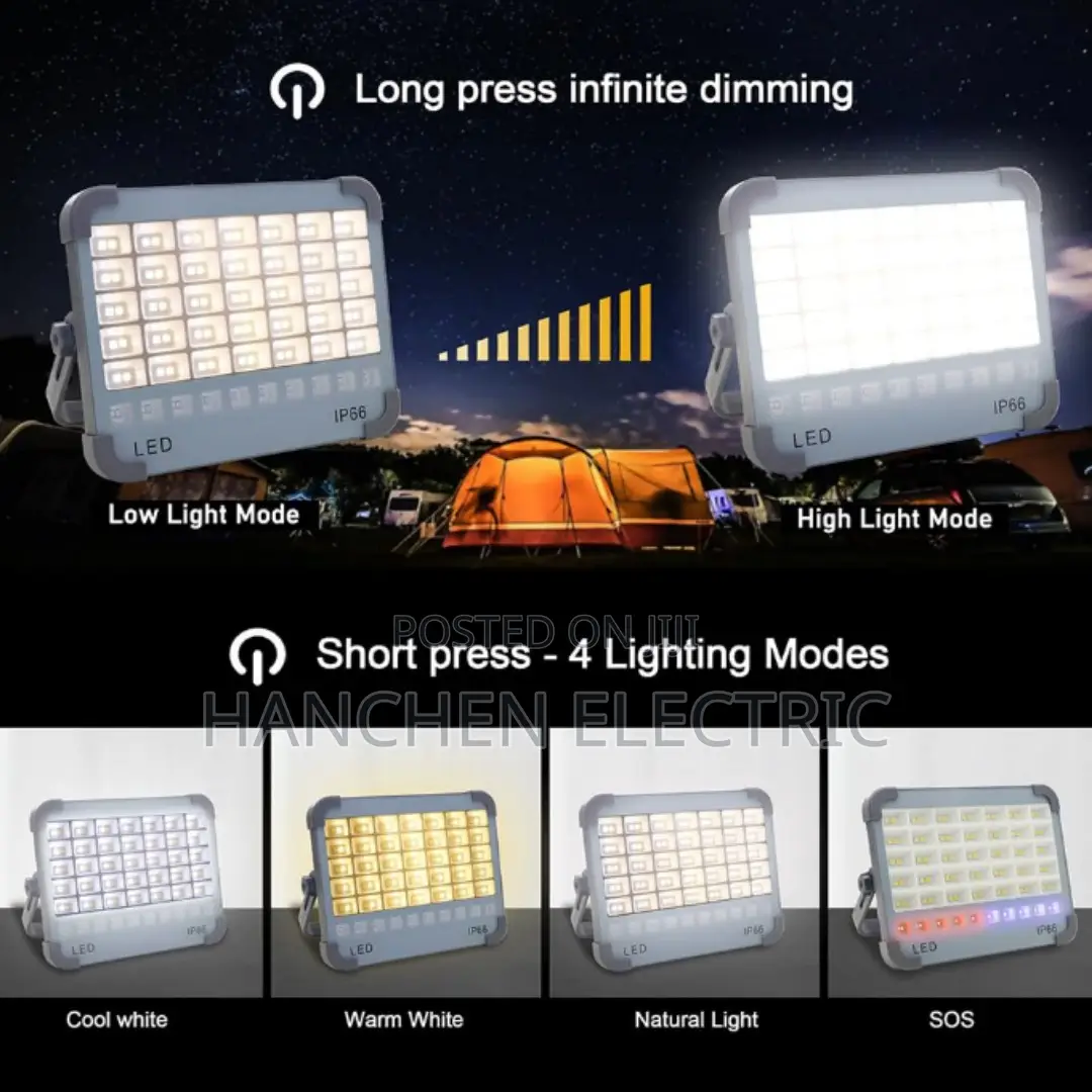 2000 Watts Portable Floodlight With Rechargeable Battery, 5 Modes
