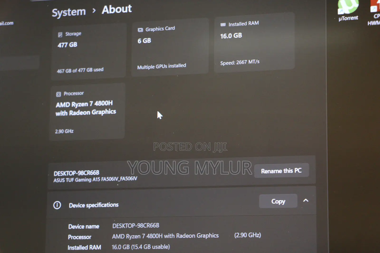 Laptop Asus TUF Gaming A15 16GB AMD Ryzen 7 SSD 512GB