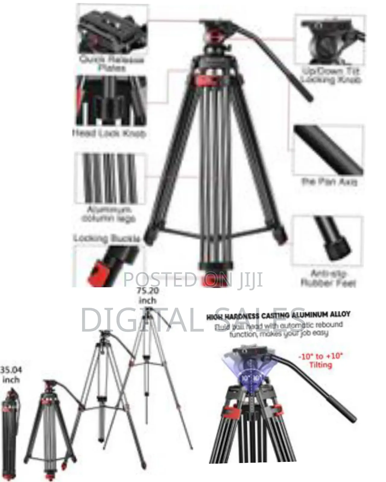 72 Inches Video Tripod, Professional Heavy Duty Aluminum Tripod System