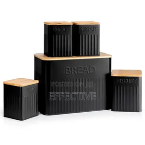 Black Metal Bread Bin With Bamboo Lid