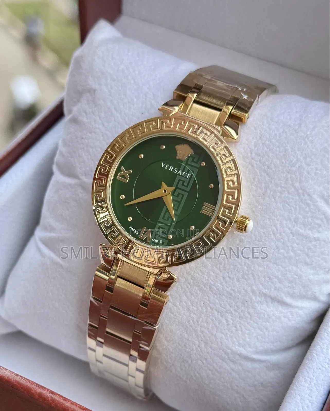 Versace Green Face Golden Women's Classy Analog Wrist Time Piece