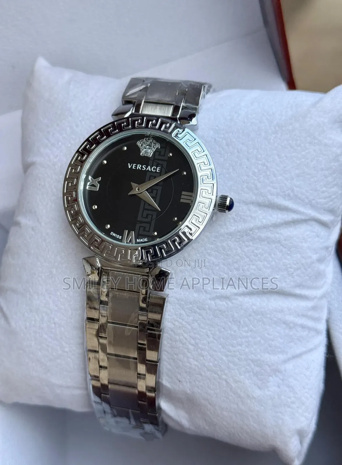 Black Face Women's Original Versace Wrist Analog Silver Time Piece
