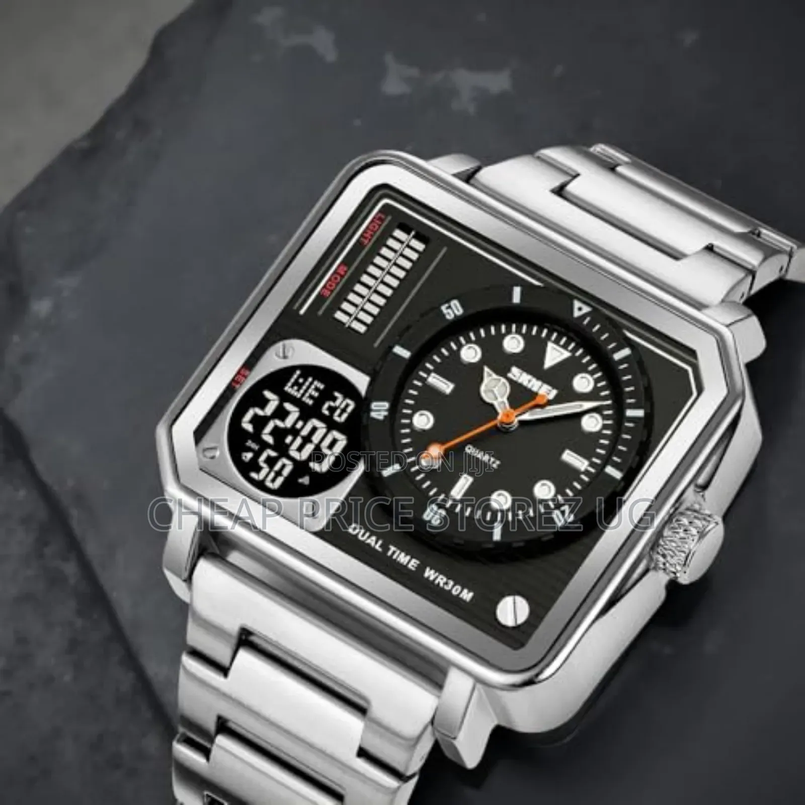 Skmei Men's Digital Luxury Watch Brand Square Dial Stainless Steel