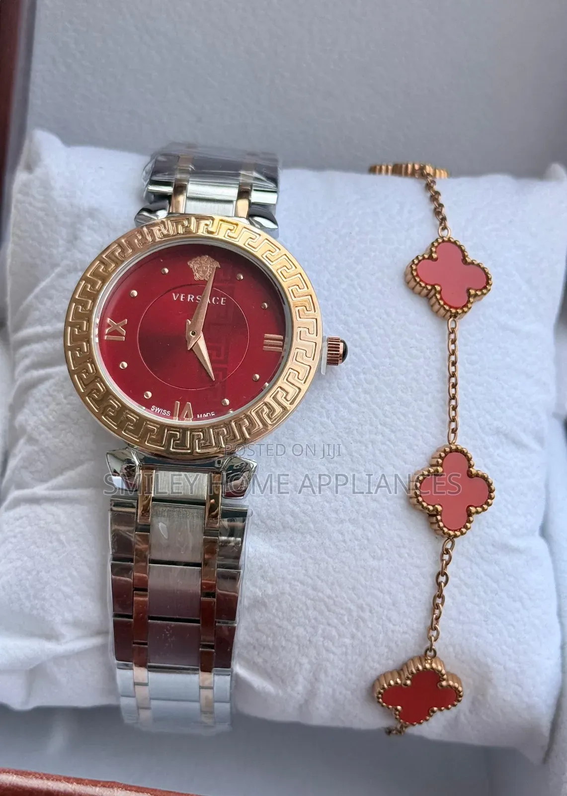 Red Face Women's Original Versace Analog Silver Watch With Bracelet