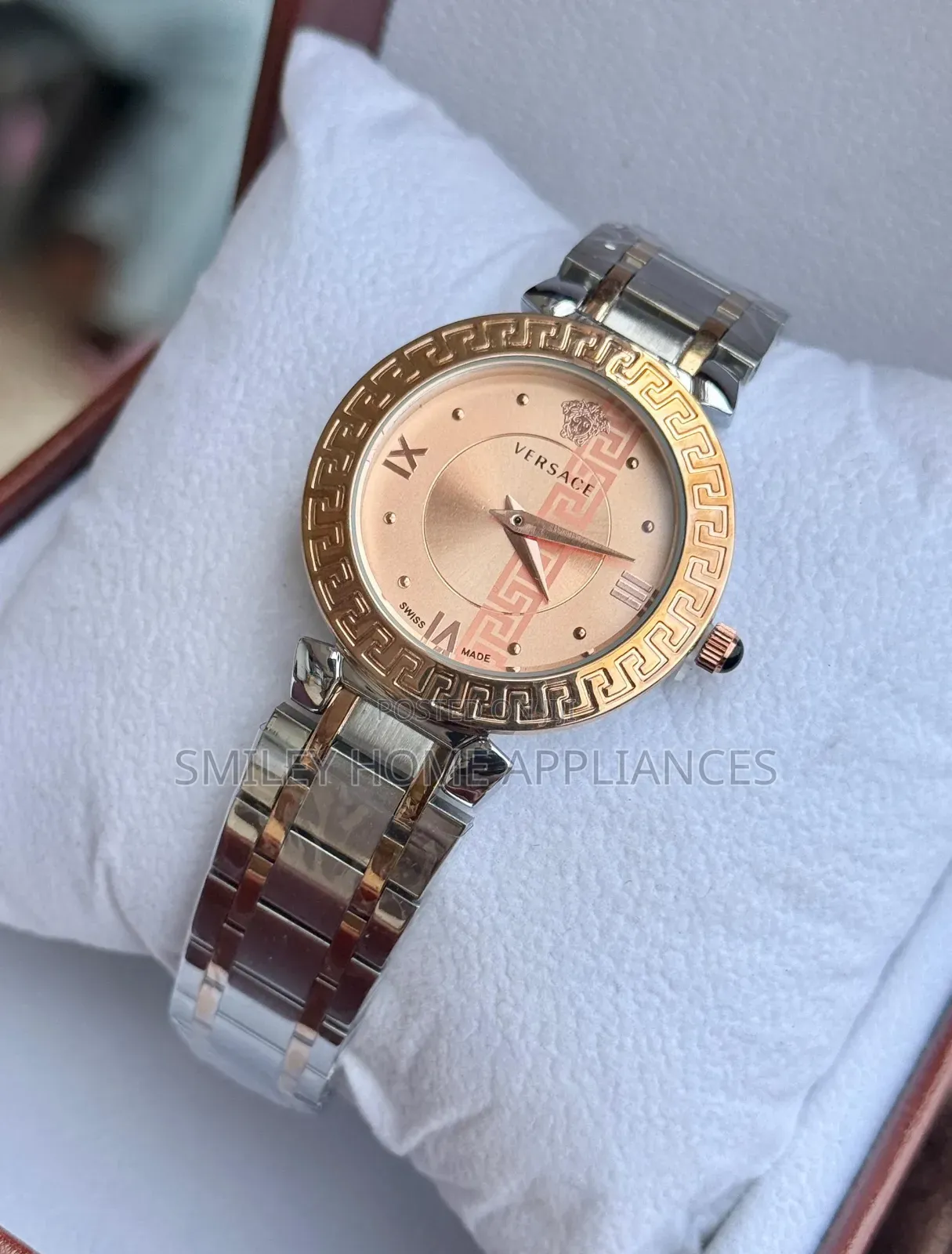 Gold Women's Original Versace Analog Wrist Time Piece Silver Strapped