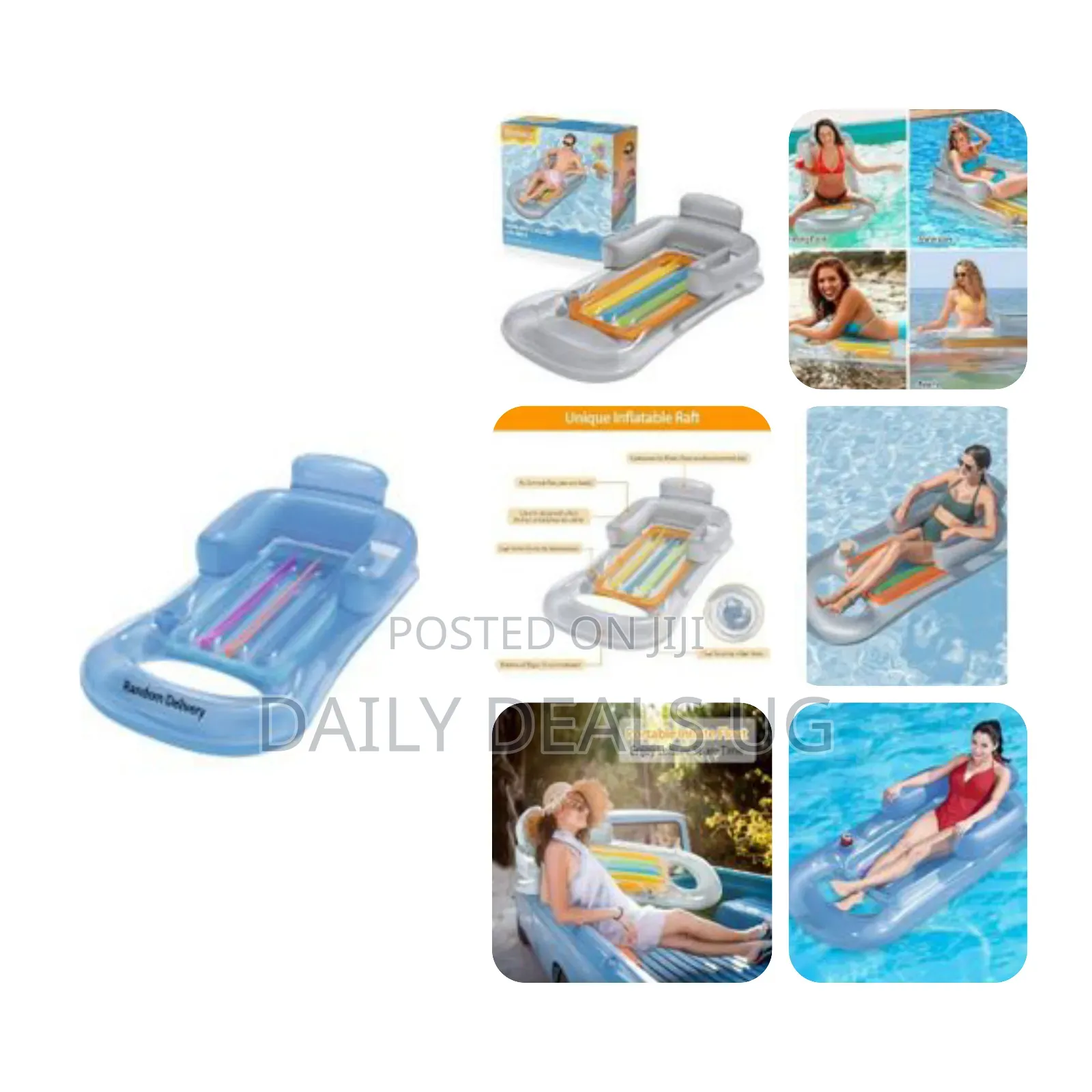 59in Water Hammock With Handrail Casual Inflatable Pool Float Raft