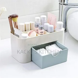 Multi-Compartment Makeup Organizer With a Drawer.