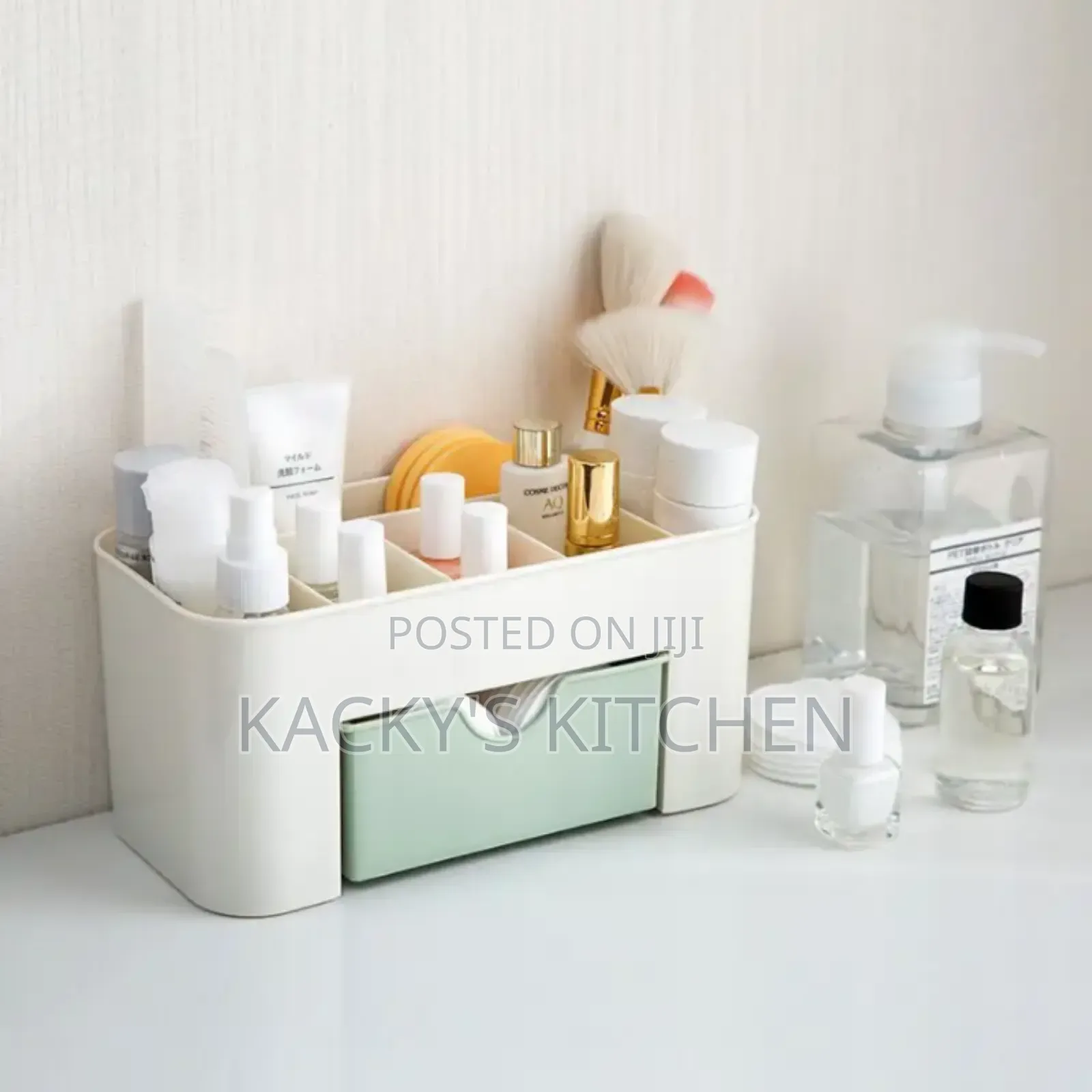 Multi-Compartment Makeup Organizer With a Drawer.