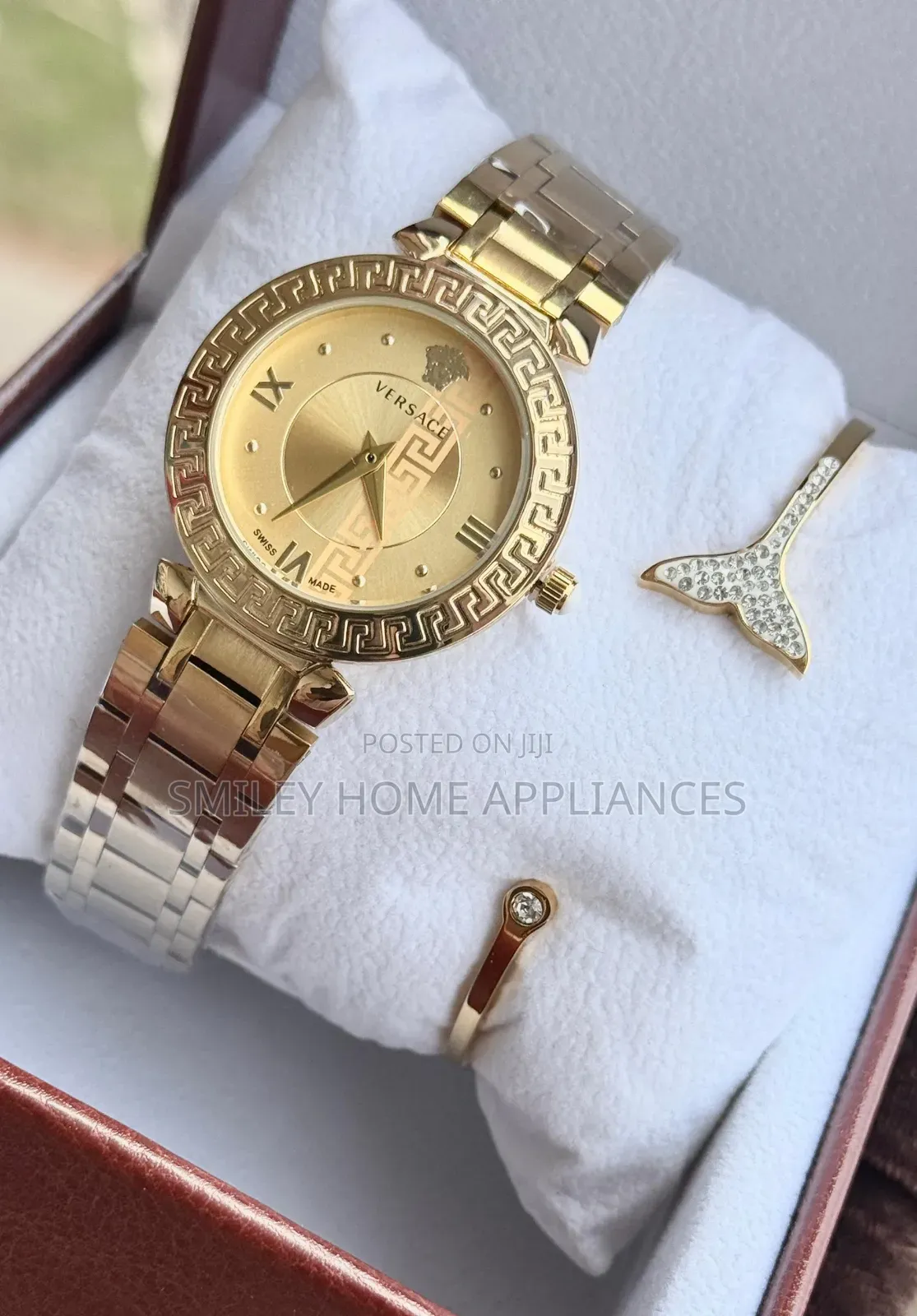 Golden Women's Original Versace Analog Wrist Time Piece With Bracelet