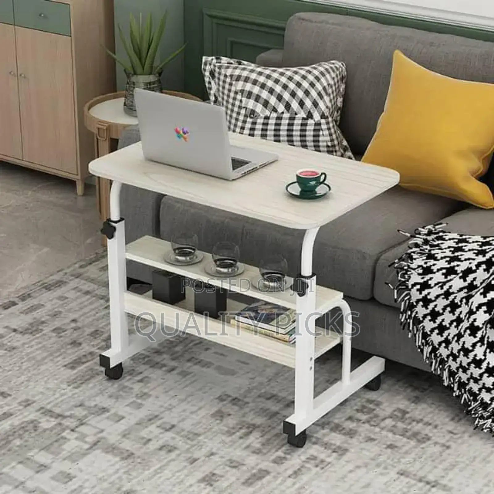 Adjustable Laptop Table With Shelves and Rollers.