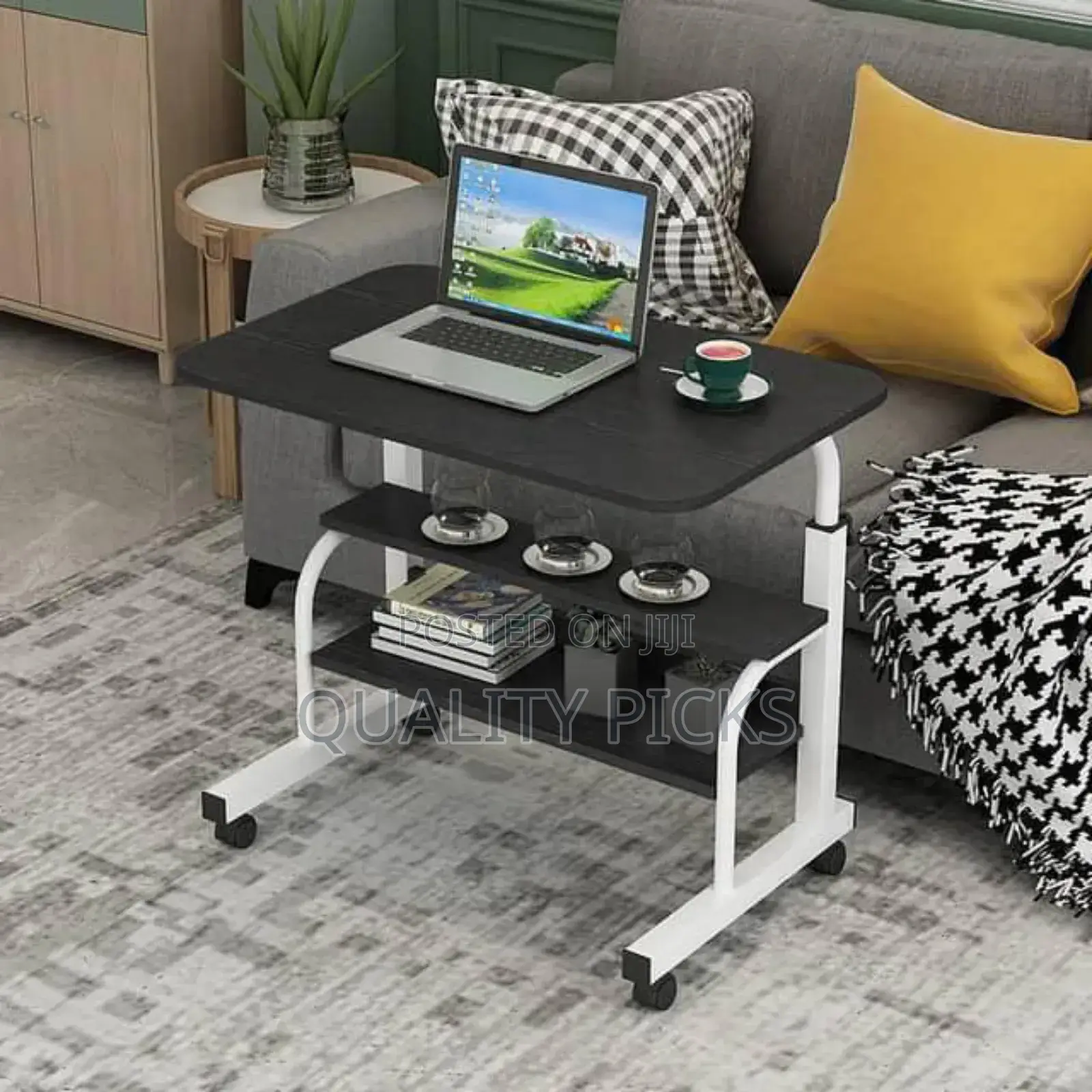 Adjustable Laptop Table With Shelves and Rollers.
