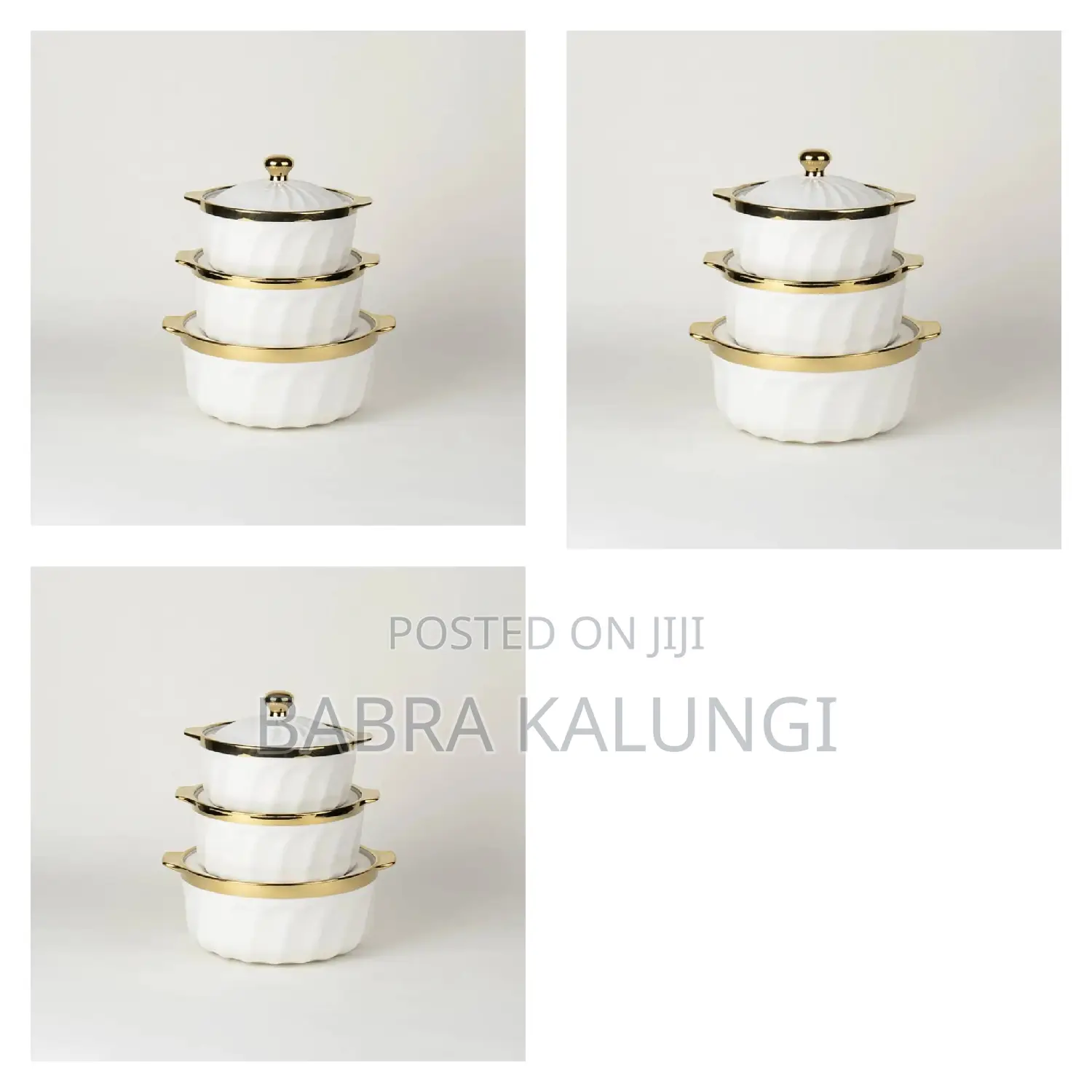 3pcs Ceramic Serving Dishes With Gold Rim