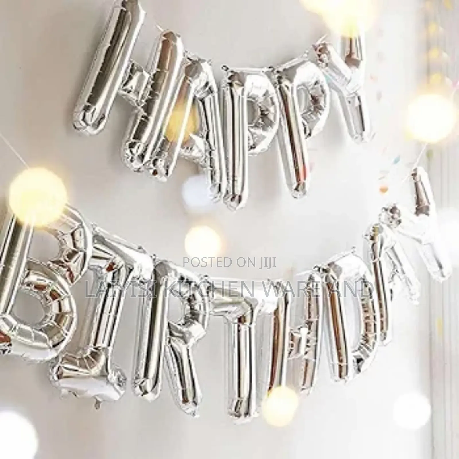 Silver Happy Birthday Balloons Banner White and Silver Fordecorations