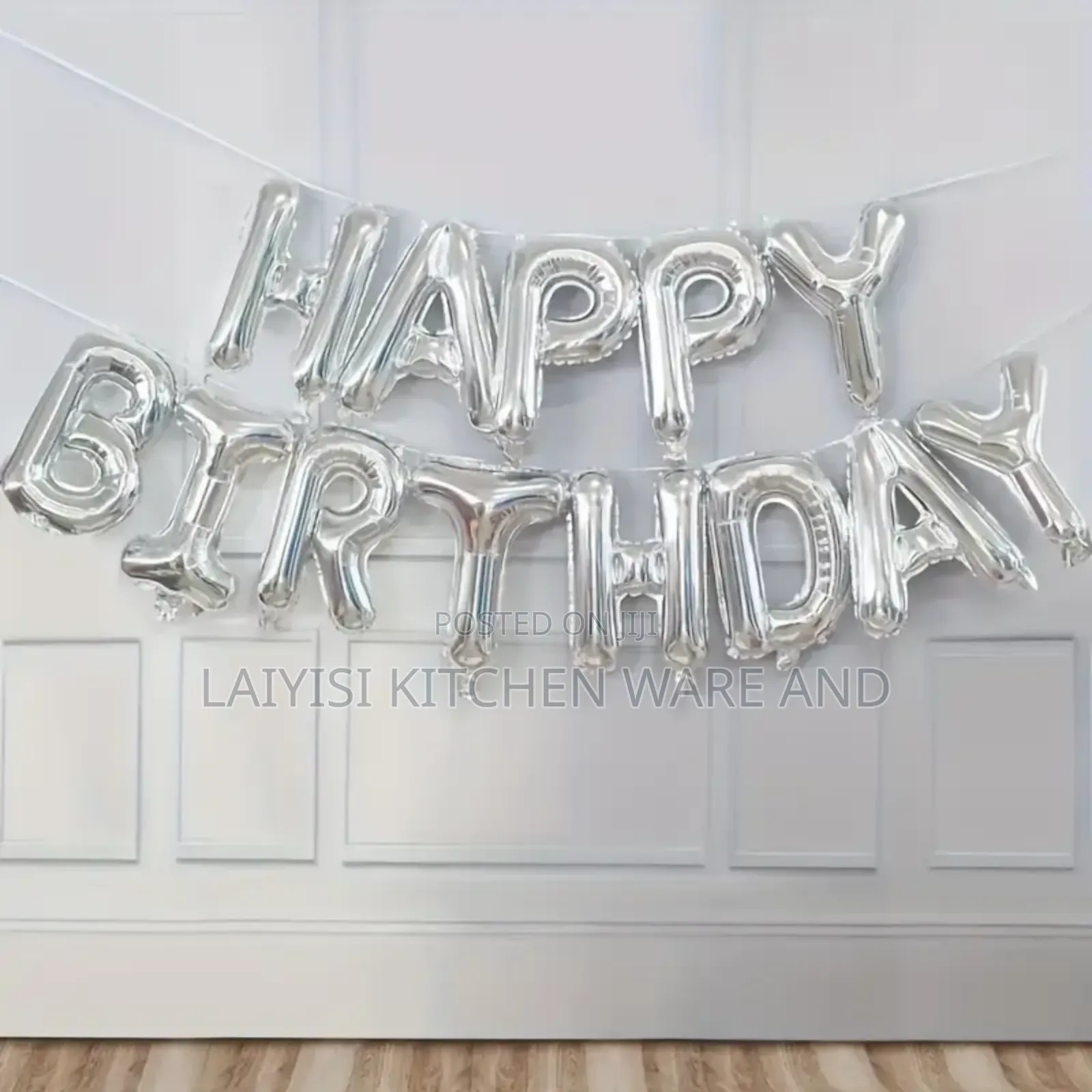 Silver Happy Birthday Balloons Banner White and Silver Fordecorations