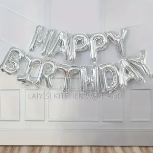Silver Happy Birthday Balloons Banner White and Silver Fordecorations