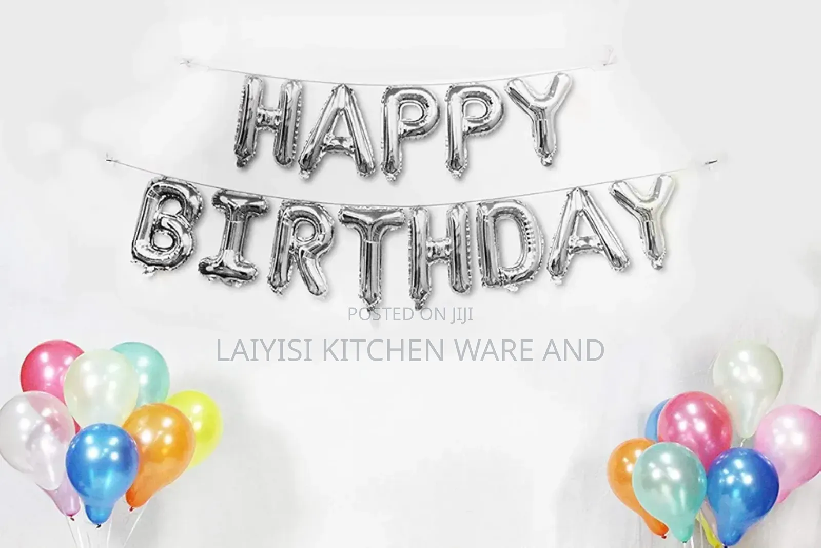 Silver Happy Birthday Balloons Banner White and Silver Fordecorations