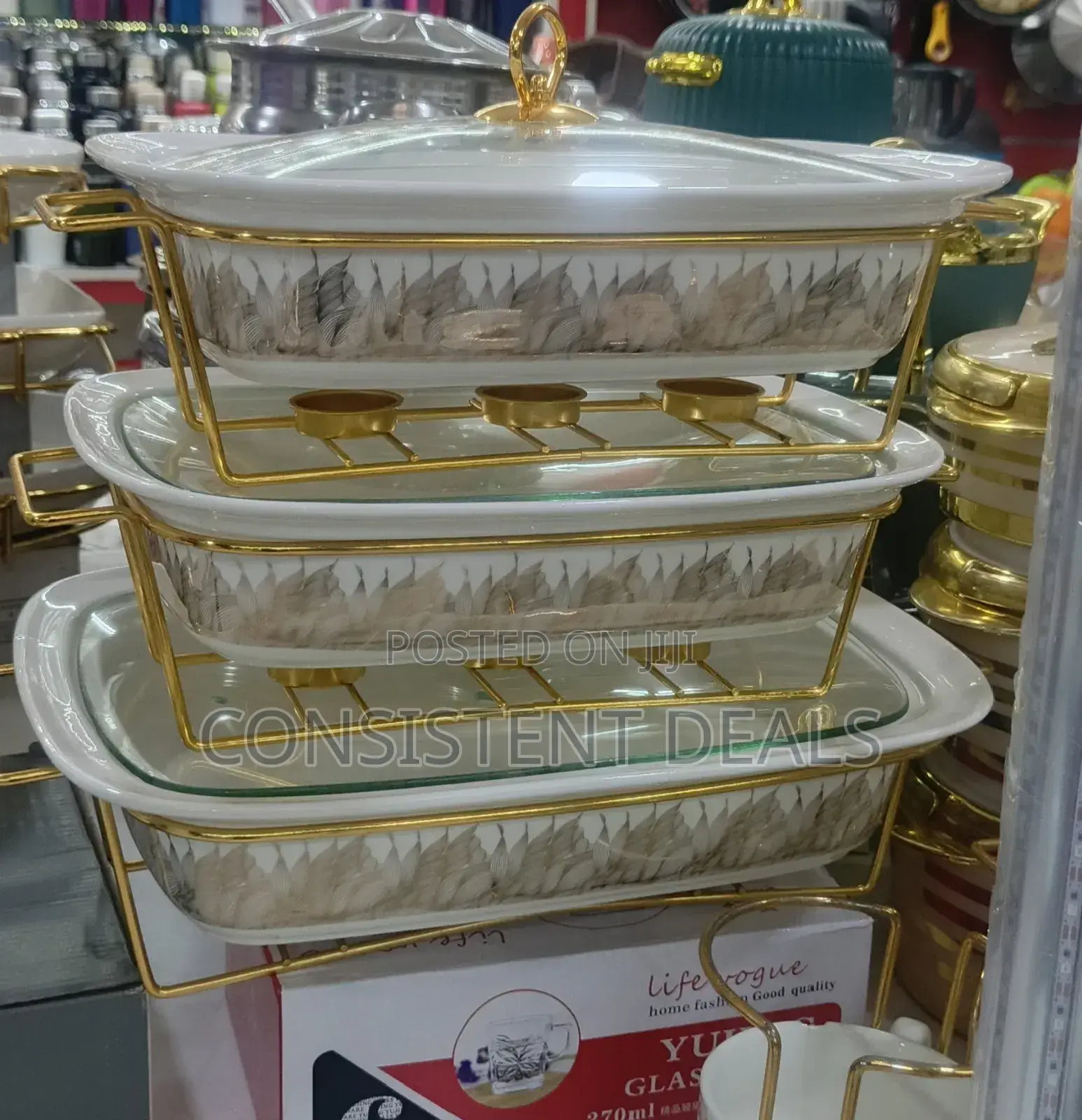 3pcs Ceramic Serving Dishes With Stand